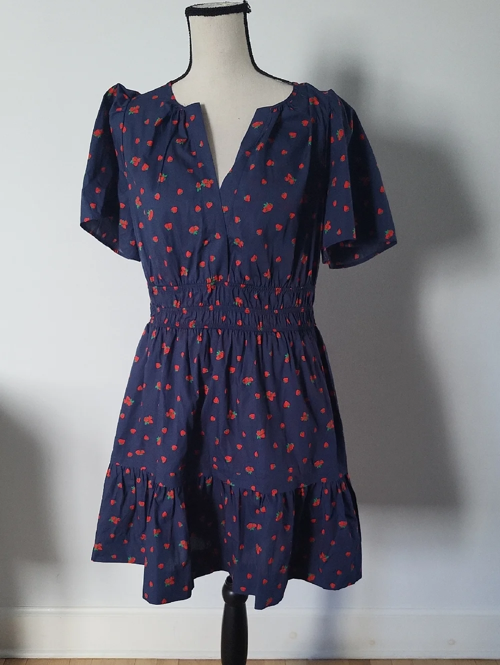 Anthropologie Navy Blue Short Sleeve Strawberry  Midi Dress - Picture 3 of 6